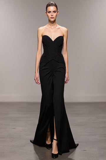 Mermaid Black Sweetheart Long Evening Dress with Slit